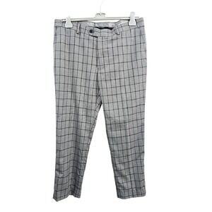 STATEMENT ORTIVA GREY PLAID Italy 38x28 Wool Dress Pants Slacks Trousers EUC